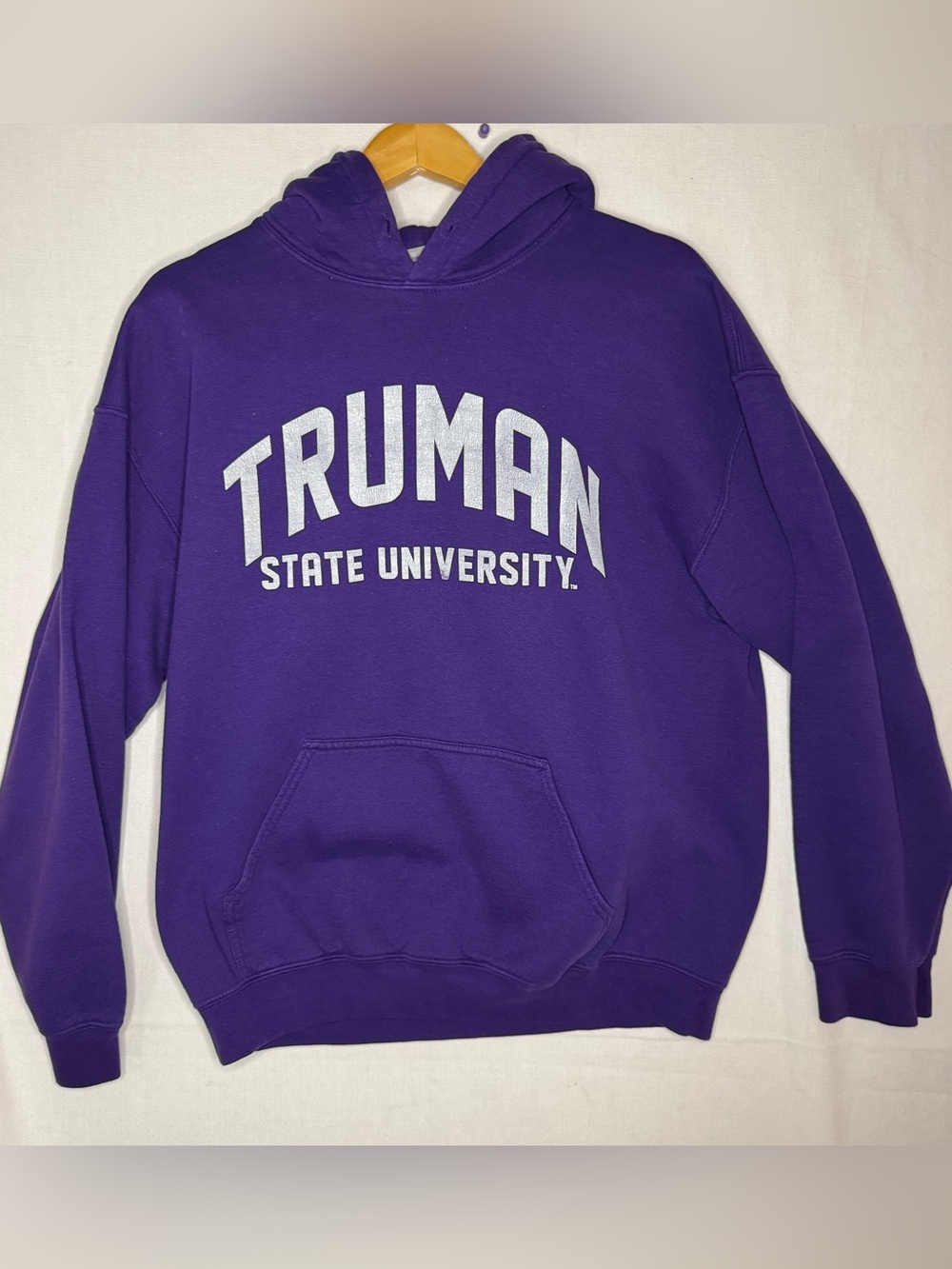 MV Sport Purple Hooded Sweatshirt with White University Print Truman State